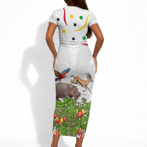 Guinea-Bissau Independence Day Short Sleeve Bodycon Dress African Wildlife Cashew Harvest Cultural Pride