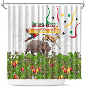 Guinea-Bissau Independence Day Shower Curtain African Wildlife Cashew Harvest Cultural Pride