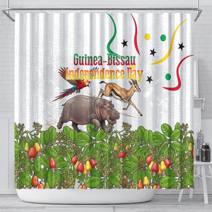 Guinea-Bissau Independence Day Shower Curtain African Wildlife Cashew Harvest Cultural Pride