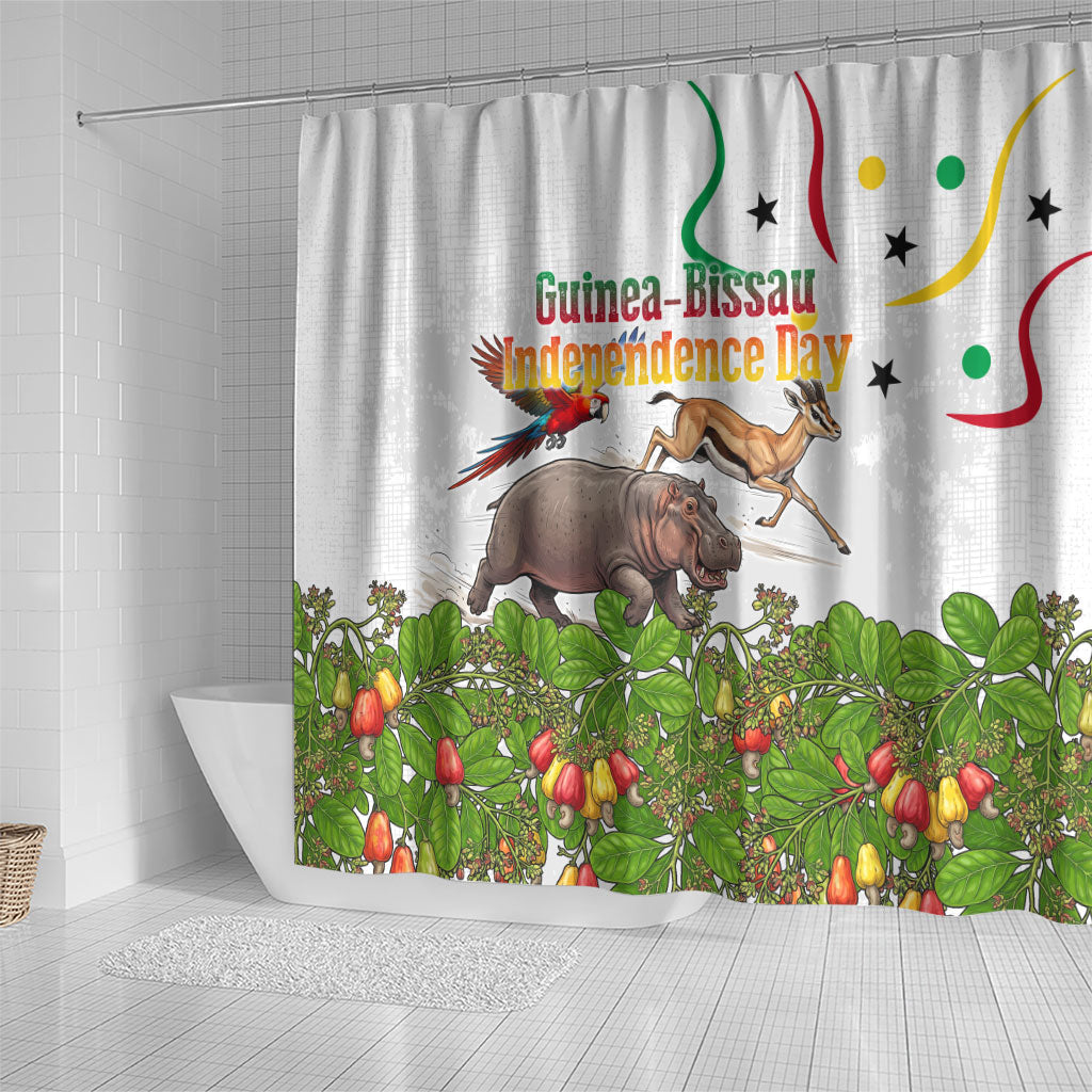 Guinea-Bissau Independence Day Shower Curtain African Wildlife Cashew Harvest Cultural Pride