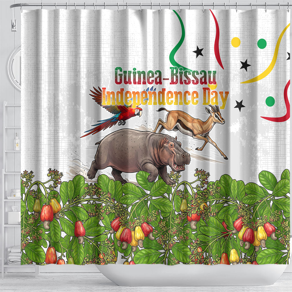 Guinea-Bissau Independence Day Shower Curtain African Wildlife Cashew Harvest Cultural Pride