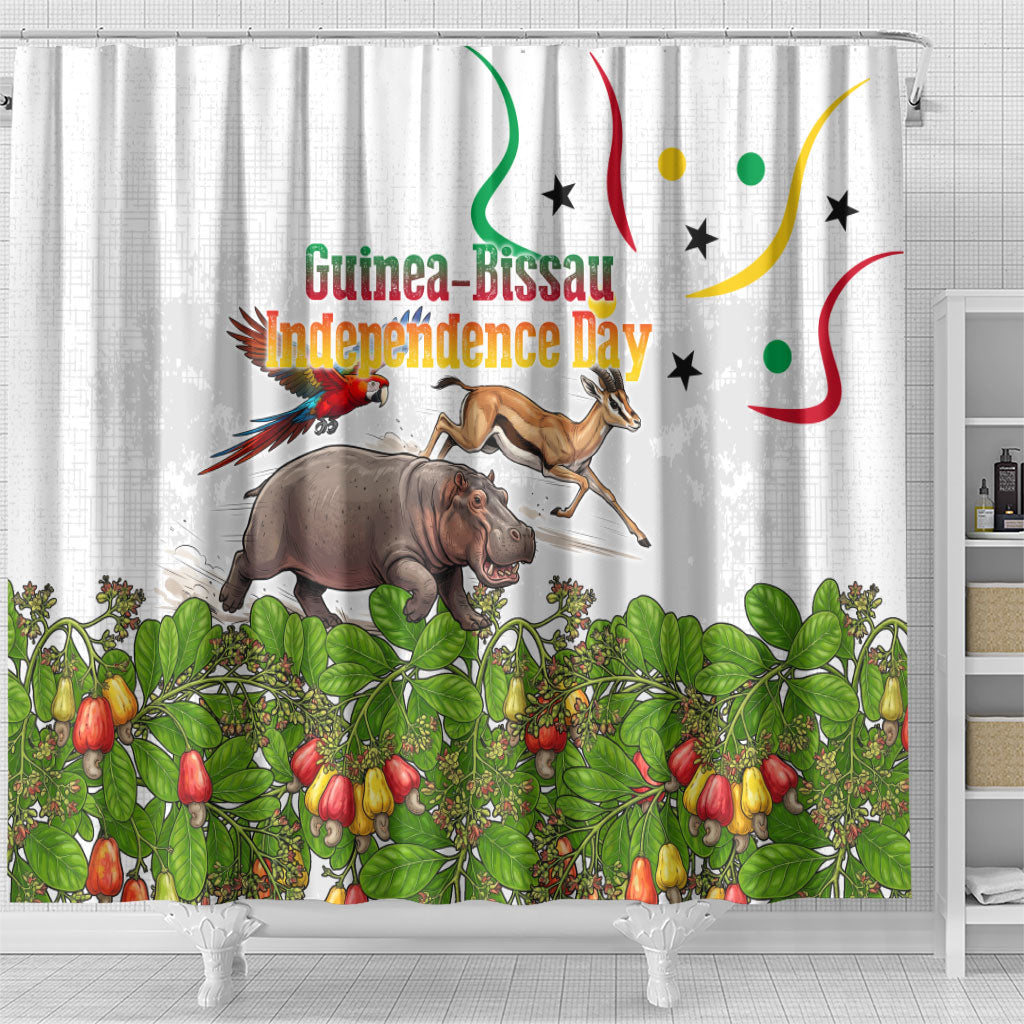 Guinea-Bissau Independence Day Shower Curtain African Wildlife Cashew Harvest Cultural Pride