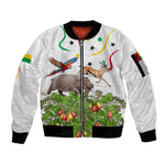 Guinea-Bissau Independence Day Sleeve Zip Bomber Jacket African Wildlife Cashew Harvest Cultural Pride