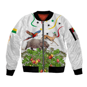 Guinea-Bissau Independence Day Sleeve Zip Bomber Jacket African Wildlife Cashew Harvest Cultural Pride