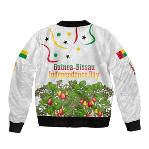 Guinea-Bissau Independence Day Sleeve Zip Bomber Jacket African Wildlife Cashew Harvest Cultural Pride