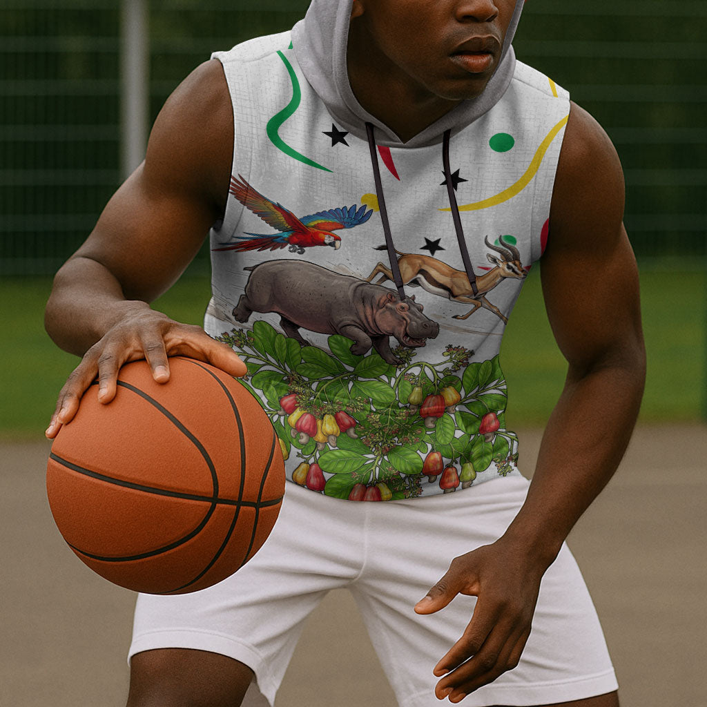 Guinea-Bissau Independence Day Sleeveless Hoodie African Wildlife Cashew Harvest Cultural Pride