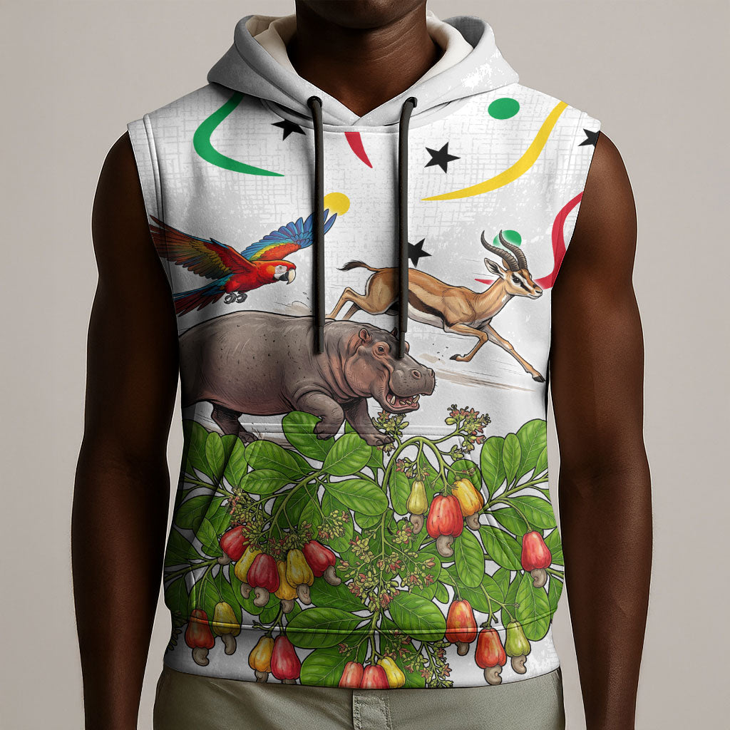 Guinea-Bissau Independence Day Sleeveless Hoodie African Wildlife Cashew Harvest Cultural Pride