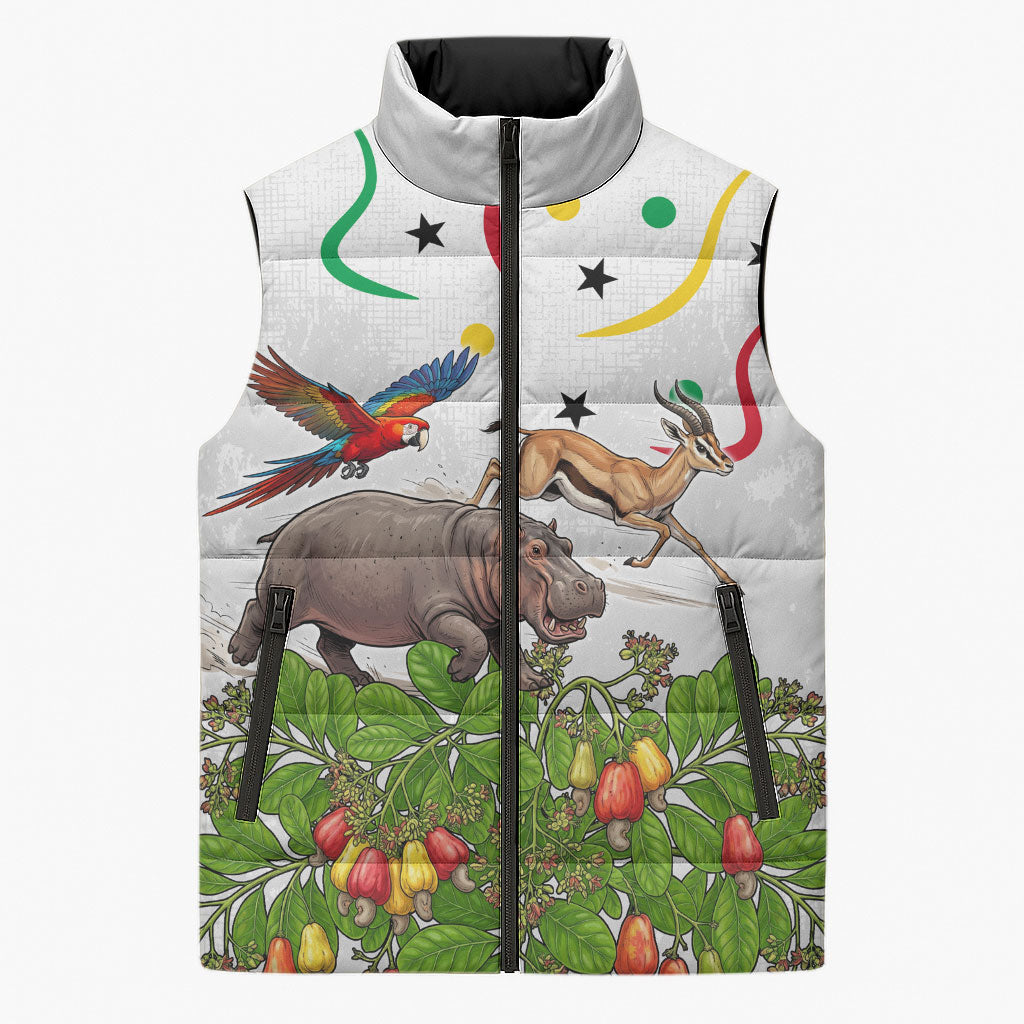 Guinea-Bissau Independence Day Sleeveless Puffer Jacket African Wildlife Cashew Harvest Cultural Pride