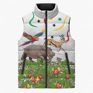 Guinea-Bissau Independence Day Sleeveless Puffer Jacket African Wildlife Cashew Harvest Cultural Pride