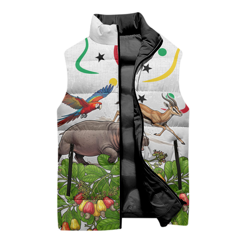 Guinea-Bissau Independence Day Sleeveless Puffer Jacket African Wildlife Cashew Harvest Cultural Pride