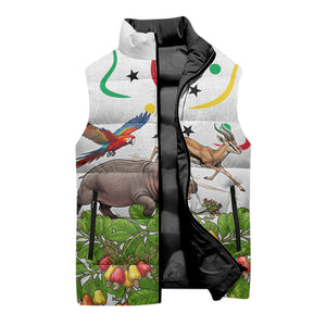 Guinea-Bissau Independence Day Sleeveless Puffer Jacket African Wildlife Cashew Harvest Cultural Pride