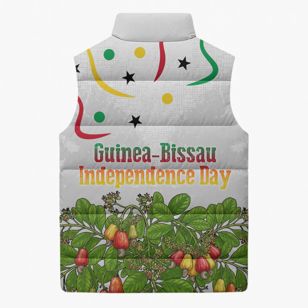 Guinea-Bissau Independence Day Sleeveless Puffer Jacket African Wildlife Cashew Harvest Cultural Pride