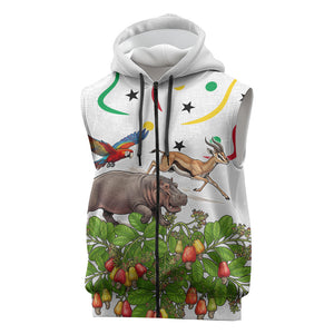 Guinea-Bissau Independence Day Sleeveless Zip Hoodie African Wildlife Cashew Harvest Cultural Pride