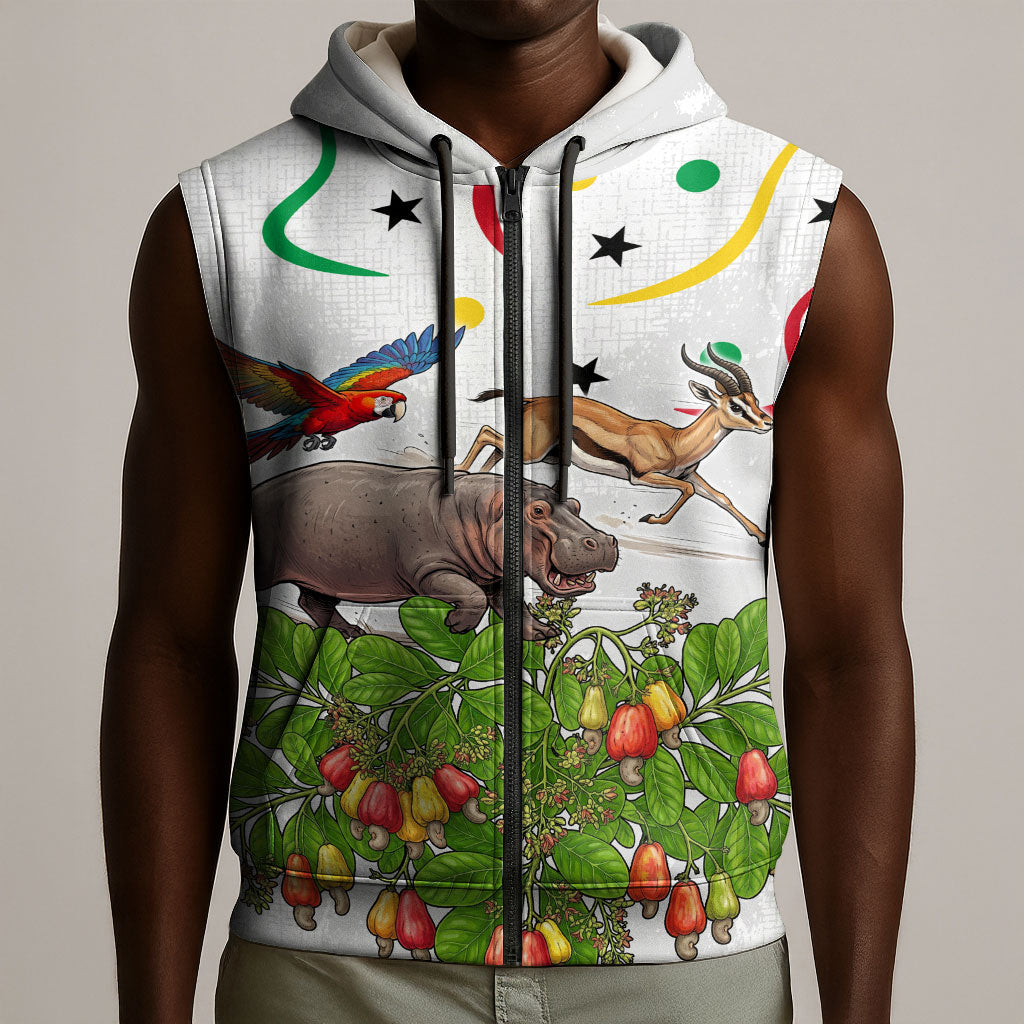 Guinea-Bissau Independence Day Sleeveless Zip Hoodie African Wildlife Cashew Harvest Cultural Pride
