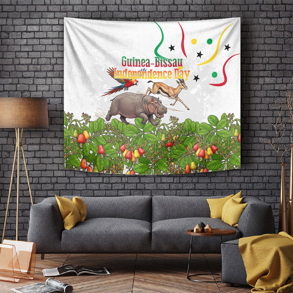 Guinea-Bissau Independence Day Tapestry African Wildlife Cashew Harvest Cultural Pride