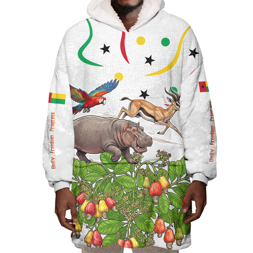 Guinea-Bissau Independence Day Wearable Blanket Hoodie African Wildlife Cashew Harvest Cultural Pride
