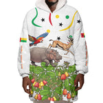 Guinea-Bissau Independence Day Wearable Blanket Hoodie African Wildlife Cashew Harvest Cultural Pride