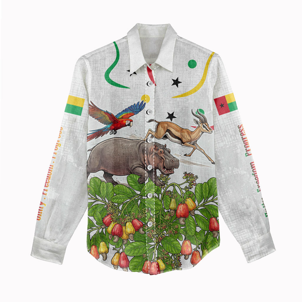 Guinea-Bissau Independence Day Women Casual Shirt African Wildlife Cashew Harvest Cultural Pride