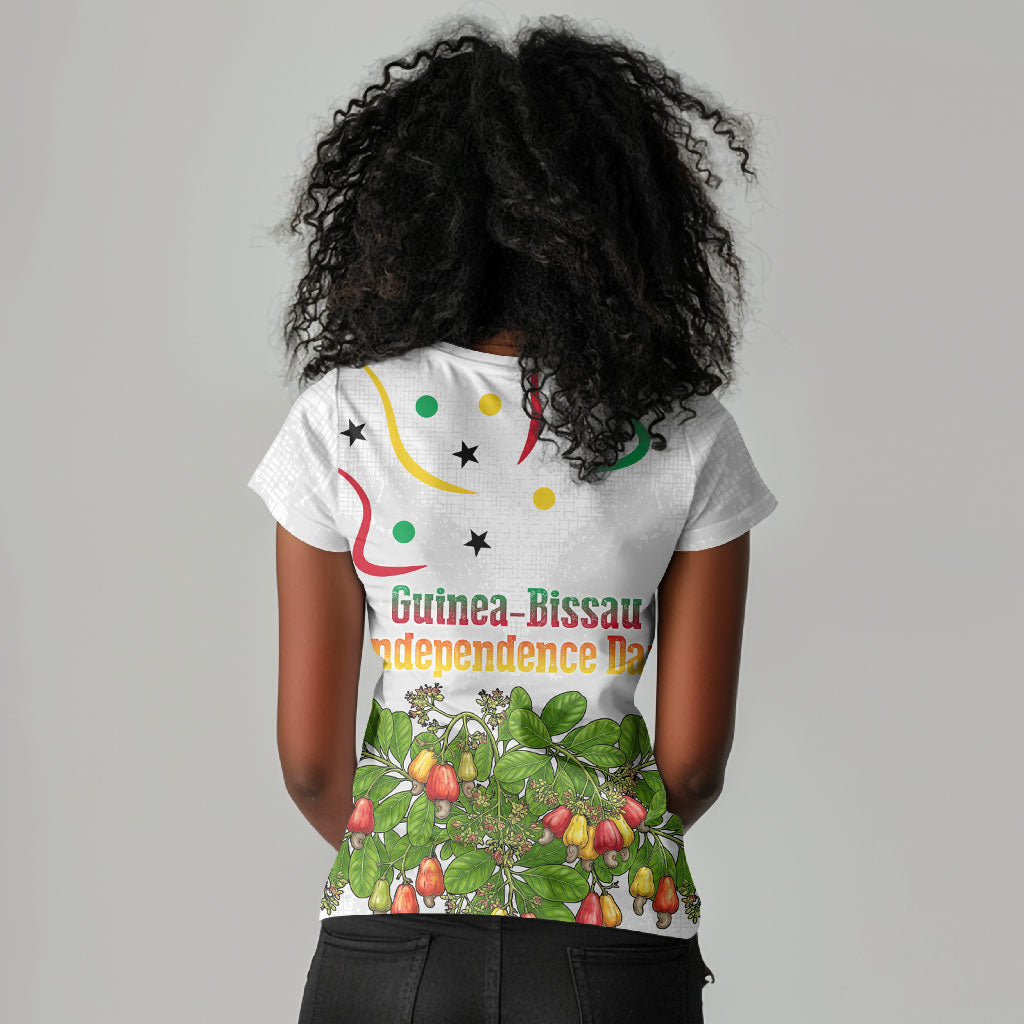Guinea-Bissau Independence Day Women V-Neck T-Shirt African Wildlife Cashew Harvest Cultural Pride