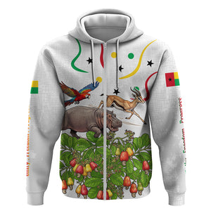 Guinea-Bissau Independence Day Zip Hoodie African Wildlife Cashew Harvest Cultural Pride