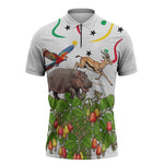Guinea-Bissau Independence Day Zipper Polo Shirt African Wildlife Cashew Harvest Cultural Pride