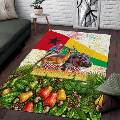 Guinea-Bissau Independence Day Area Rug African Wildlife Cashew Harvest National Flag
