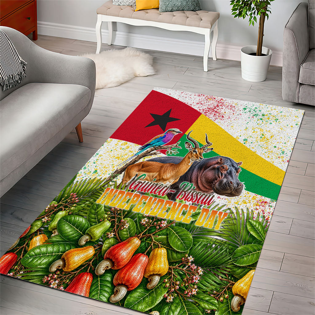 Guinea-Bissau Independence Day Area Rug African Wildlife Cashew Harvest National Flag
