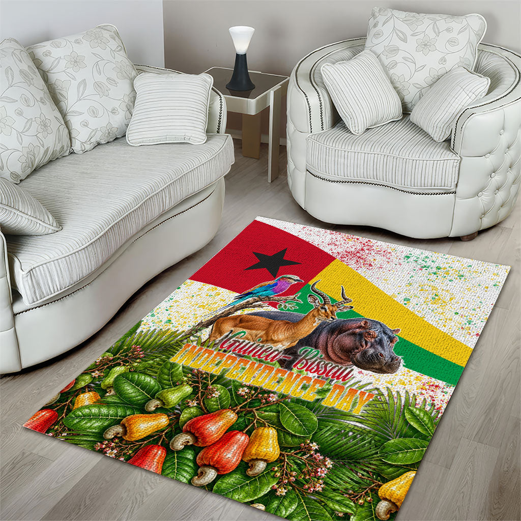 Guinea-Bissau Independence Day Area Rug African Wildlife Cashew Harvest National Flag