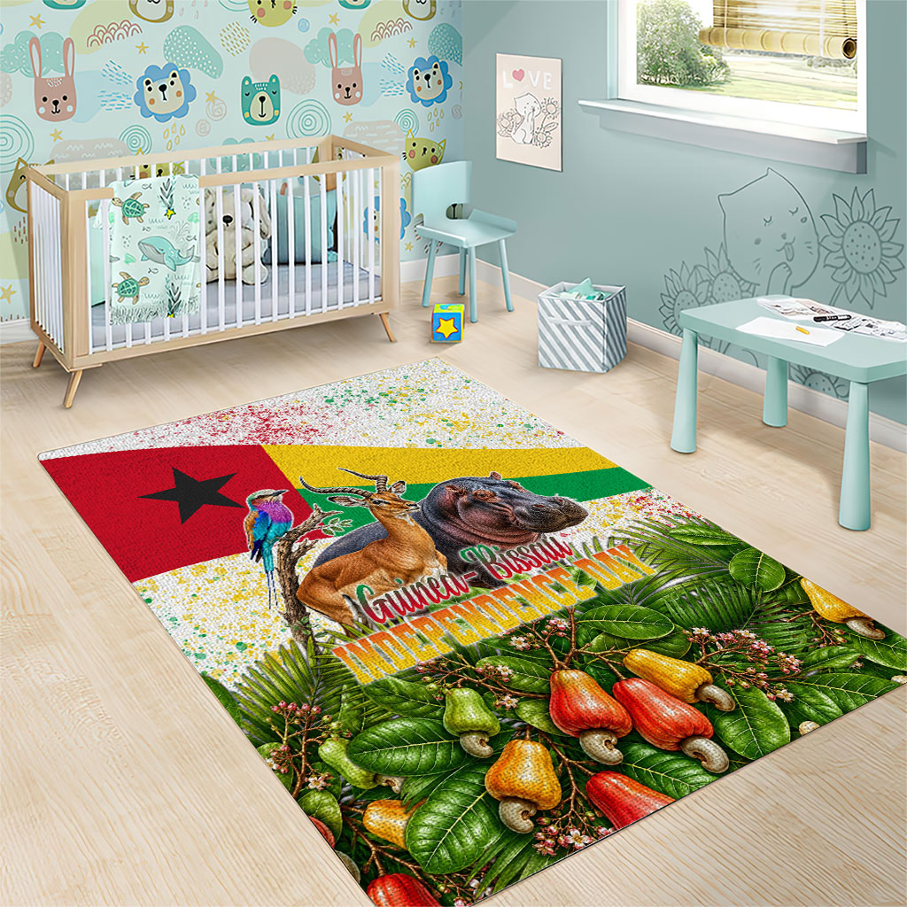Guinea-Bissau Independence Day Area Rug African Wildlife Cashew Harvest National Flag