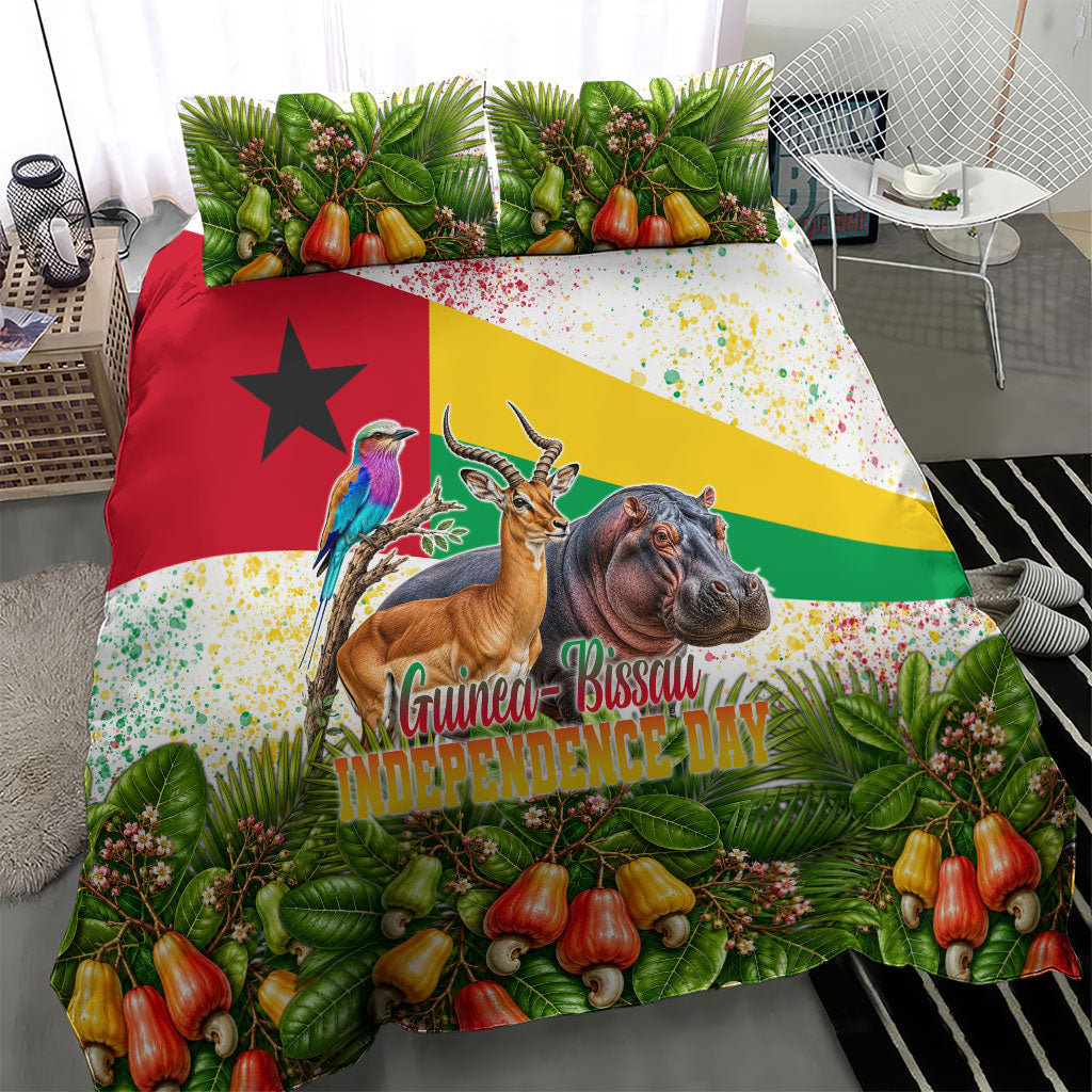 Guinea-Bissau Independence Day Bedding Set African Wildlife Cashew Harvest National Flag