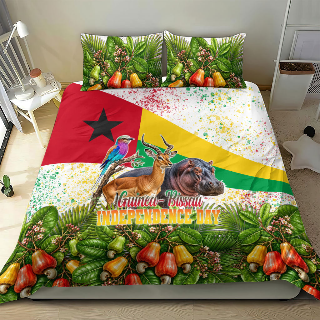 Guinea-Bissau Independence Day Bedding Set African Wildlife Cashew Harvest National Flag