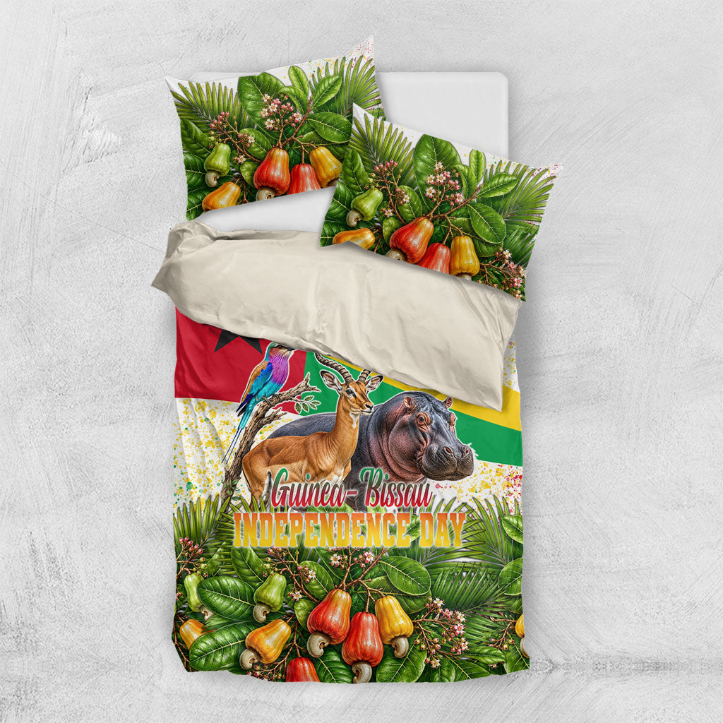 Guinea-Bissau Independence Day Bedding Set African Wildlife Cashew Harvest National Flag