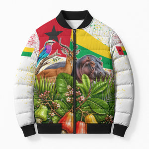 Guinea-Bissau Independence Day Bomber Puffer Jacket African Wildlife Cashew Harvest National Flag