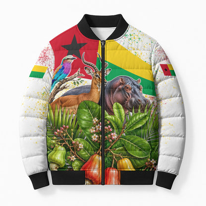 Guinea-Bissau Independence Day Bomber Puffer Jacket African Wildlife Cashew Harvest National Flag