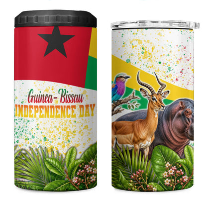 Guinea-Bissau Independence Day 4 in 1 Can Cooler Tumbler African Wildlife Cashew Harvest National Flag