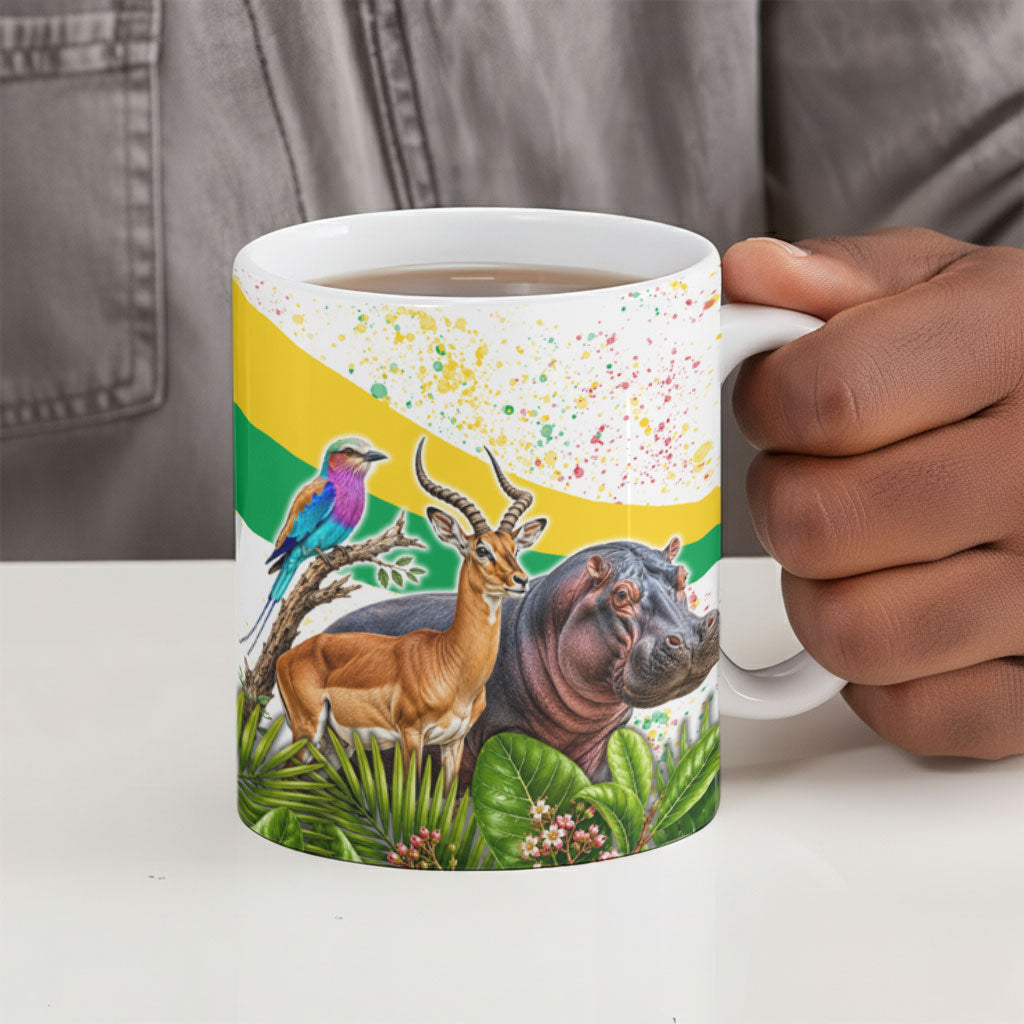 Guinea-Bissau Independence Day Ceramic Mug African Wildlife Cashew Harvest National Flag