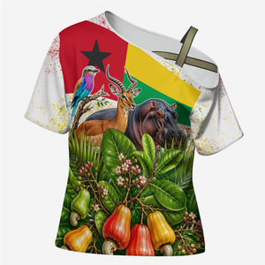 Guinea-Bissau Independence Day Cross Shoulder Shirt African Wildlife Cashew Harvest National Flag