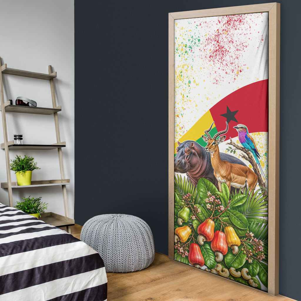 Guinea-Bissau Independence Day Door Cover African Wildlife Cashew Harvest National Flag