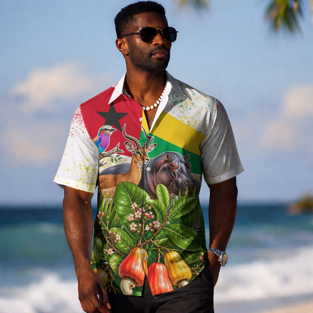 Guinea-Bissau Independence Day Hawaiian Shirt African Wildlife Cashew Harvest National Flag