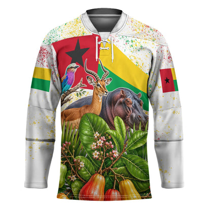 Guinea-Bissau Independence Day Hockey Jersey African Wildlife Cashew Harvest National Flag