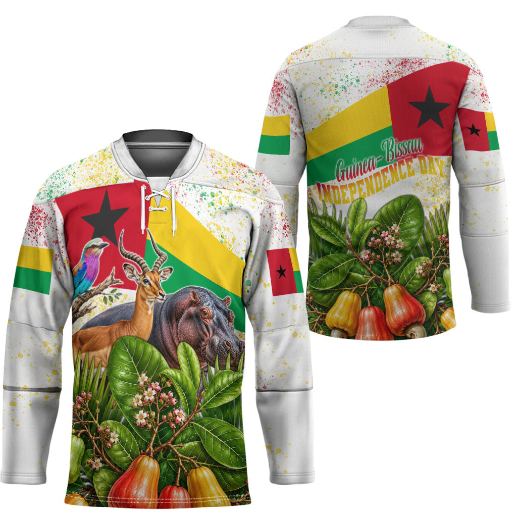 Guinea-Bissau Independence Day Hockey Jersey African Wildlife Cashew Harvest National Flag
