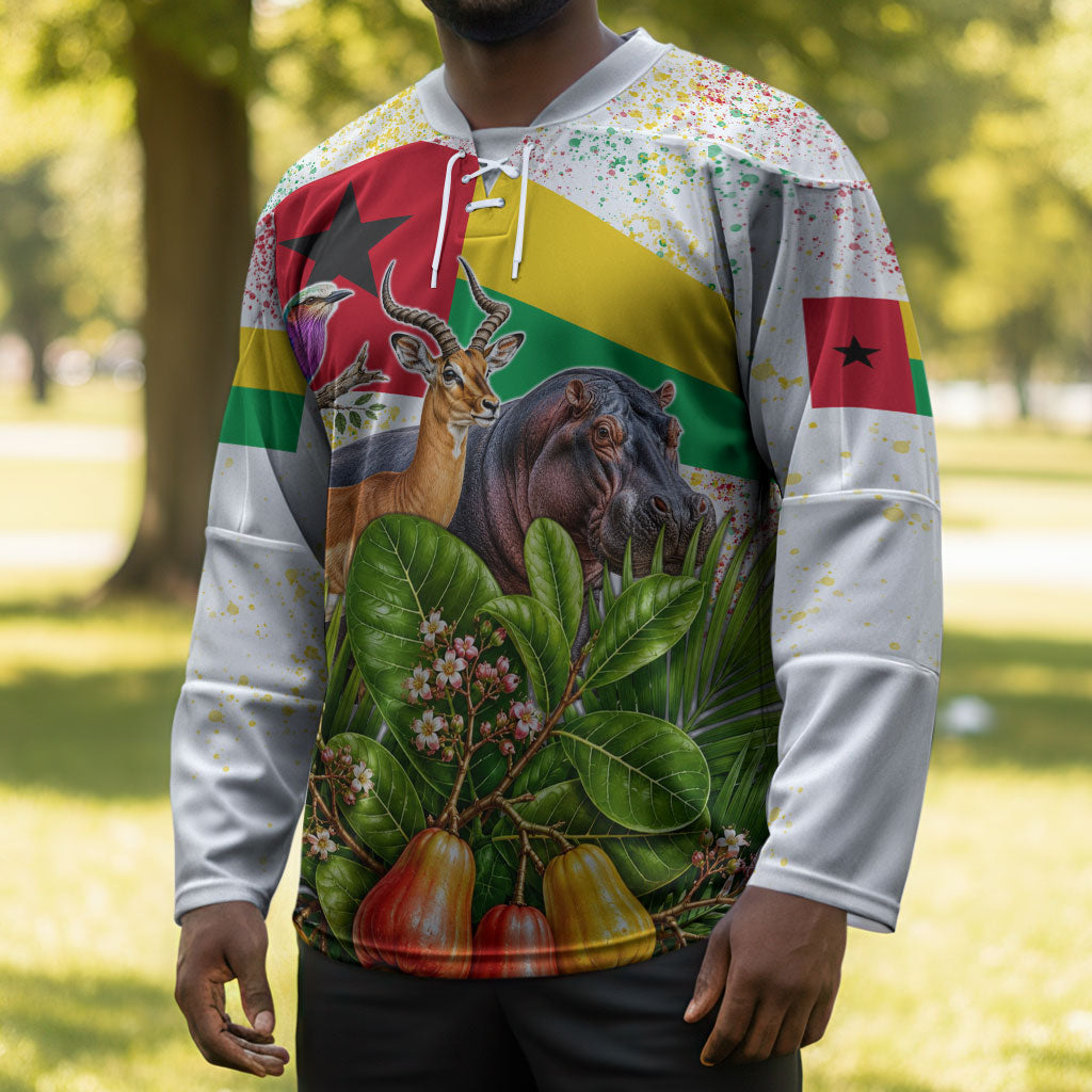 Guinea-Bissau Independence Day Hockey Jersey African Wildlife Cashew Harvest National Flag