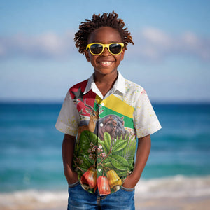 Guinea-Bissau Independence Day Kid Hawaiian Shirt African Wildlife Cashew Harvest National Flag