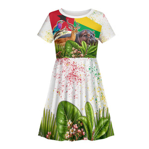 Guinea-Bissau Independence Day Kid Short Sleeve Dress African Wildlife Cashew Harvest National Flag
