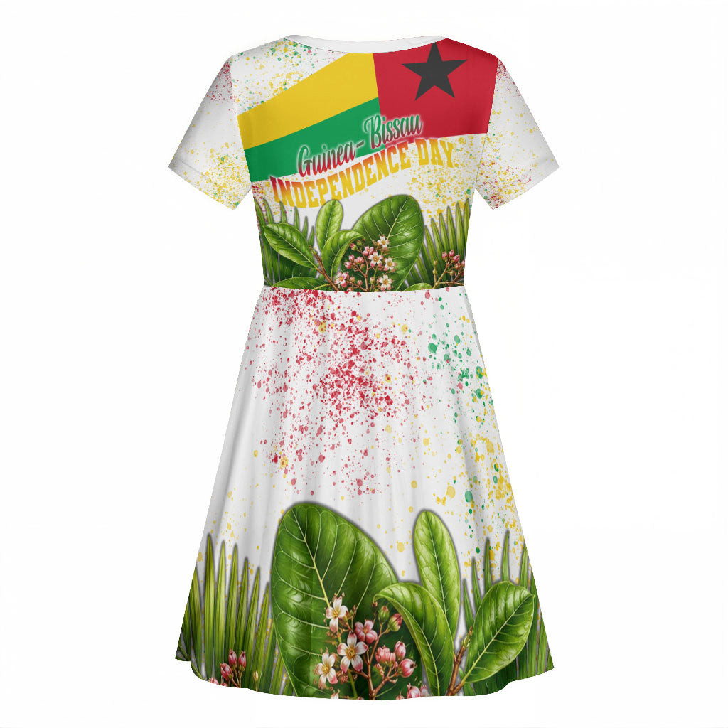 Guinea-Bissau Independence Day Kid Short Sleeve Dress African Wildlife Cashew Harvest National Flag
