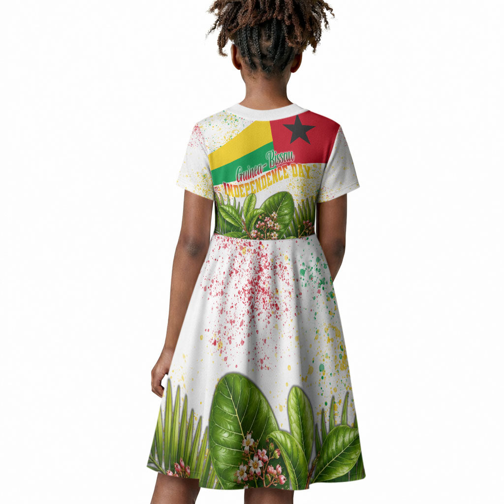 Guinea-Bissau Independence Day Kid Short Sleeve Dress African Wildlife Cashew Harvest National Flag
