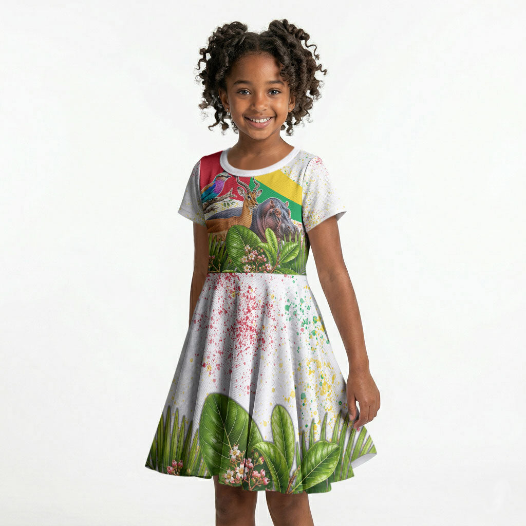 Guinea-Bissau Independence Day Kid Short Sleeve Dress African Wildlife Cashew Harvest National Flag