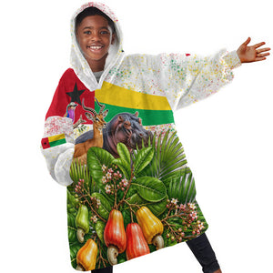 Guinea-Bissau Independence Day Kid Wearable Blanket Hoodie African Wildlife Cashew Harvest National Flag