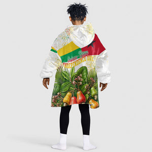 Guinea-Bissau Independence Day Kid Wearable Blanket Hoodie African Wildlife Cashew Harvest National Flag