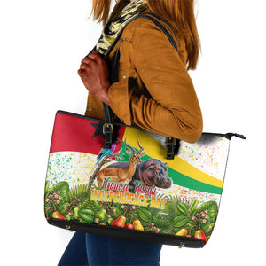 Guinea-Bissau Independence Day Leather Tote Bag African Wildlife Cashew Harvest National Flag